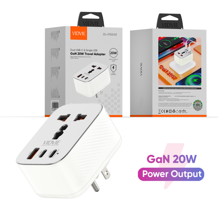 VIDVIE XL-PSM05 US Universal Laptop Phone GaN 20W Travel Adapter
