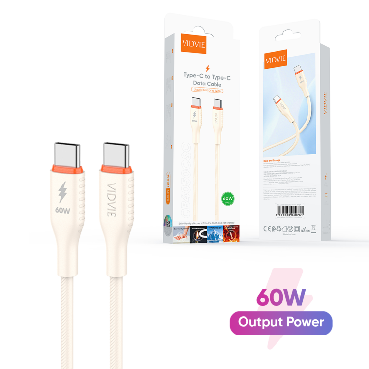 VIDVIE CB4050C&C 60W Max Liquid Silicone Data Cable Type-C to Type-C