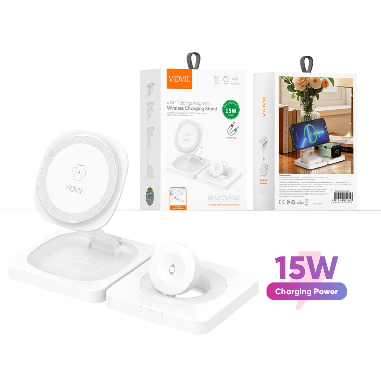 VIDVIE WLC1425 Foldable 3-in-1 Wireless Magnetic Charging Stand