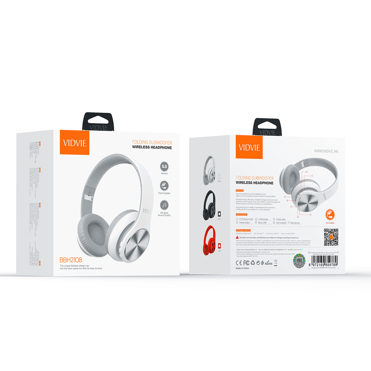 VIDVIE BBH2108 BT Wireless Headphone Black White Red