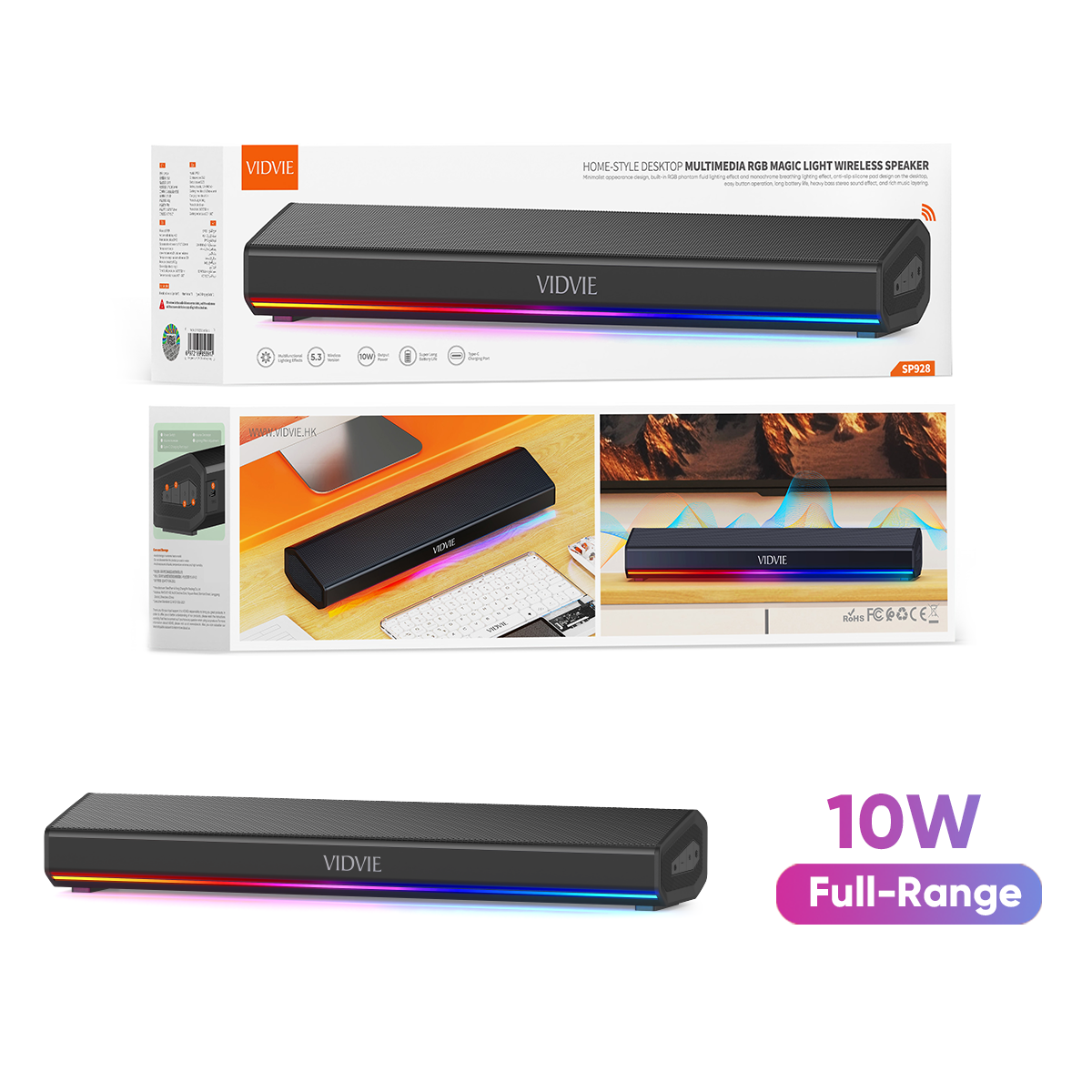 VIDVIE SP928 Multimedia RGB Magic Light Woofer Bass Gaming Wireless Speaker