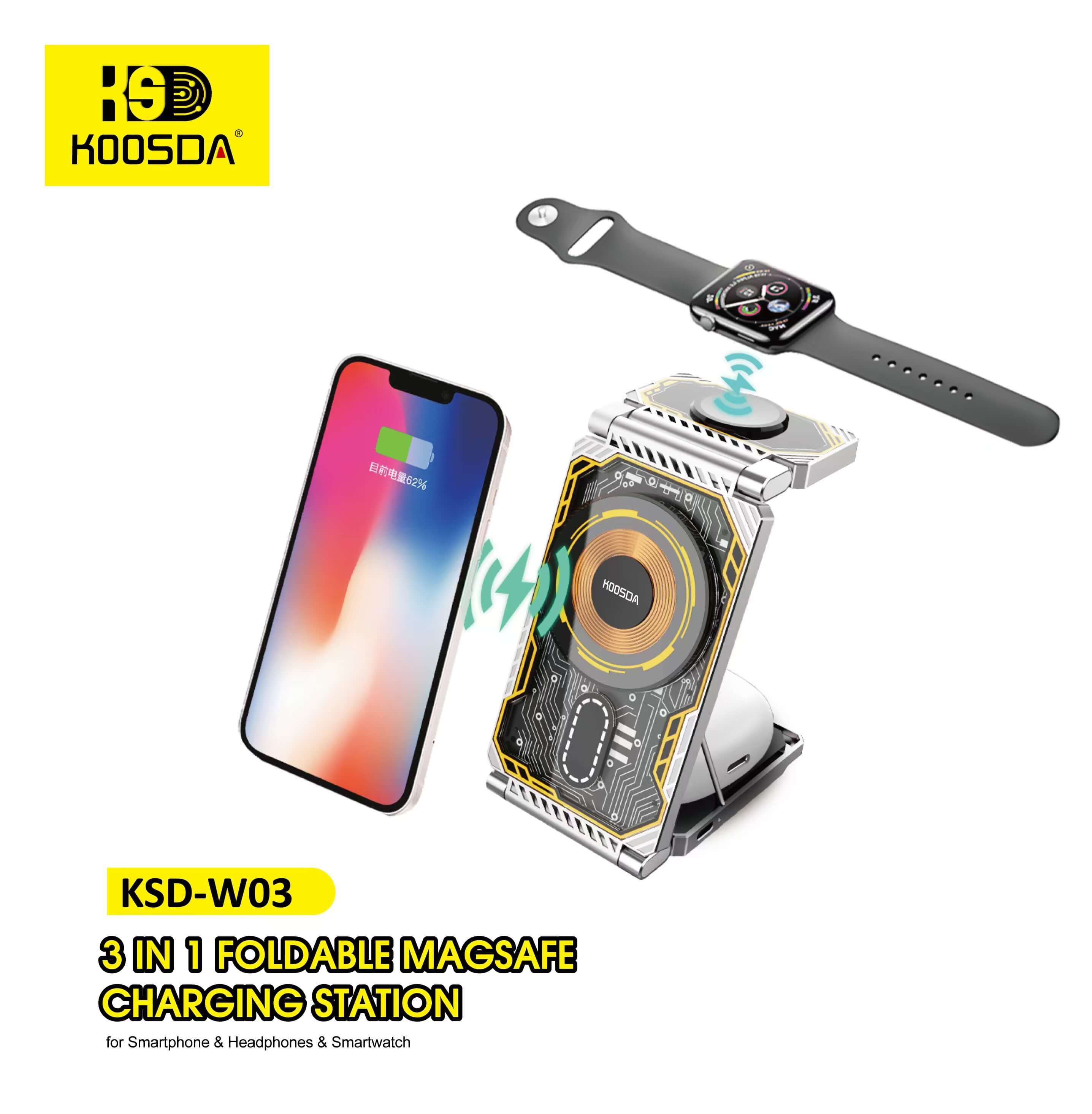 KOOSDA - 3 IN 1 foldable magsafe charging station wireless charger wireless charging - KSD-W03