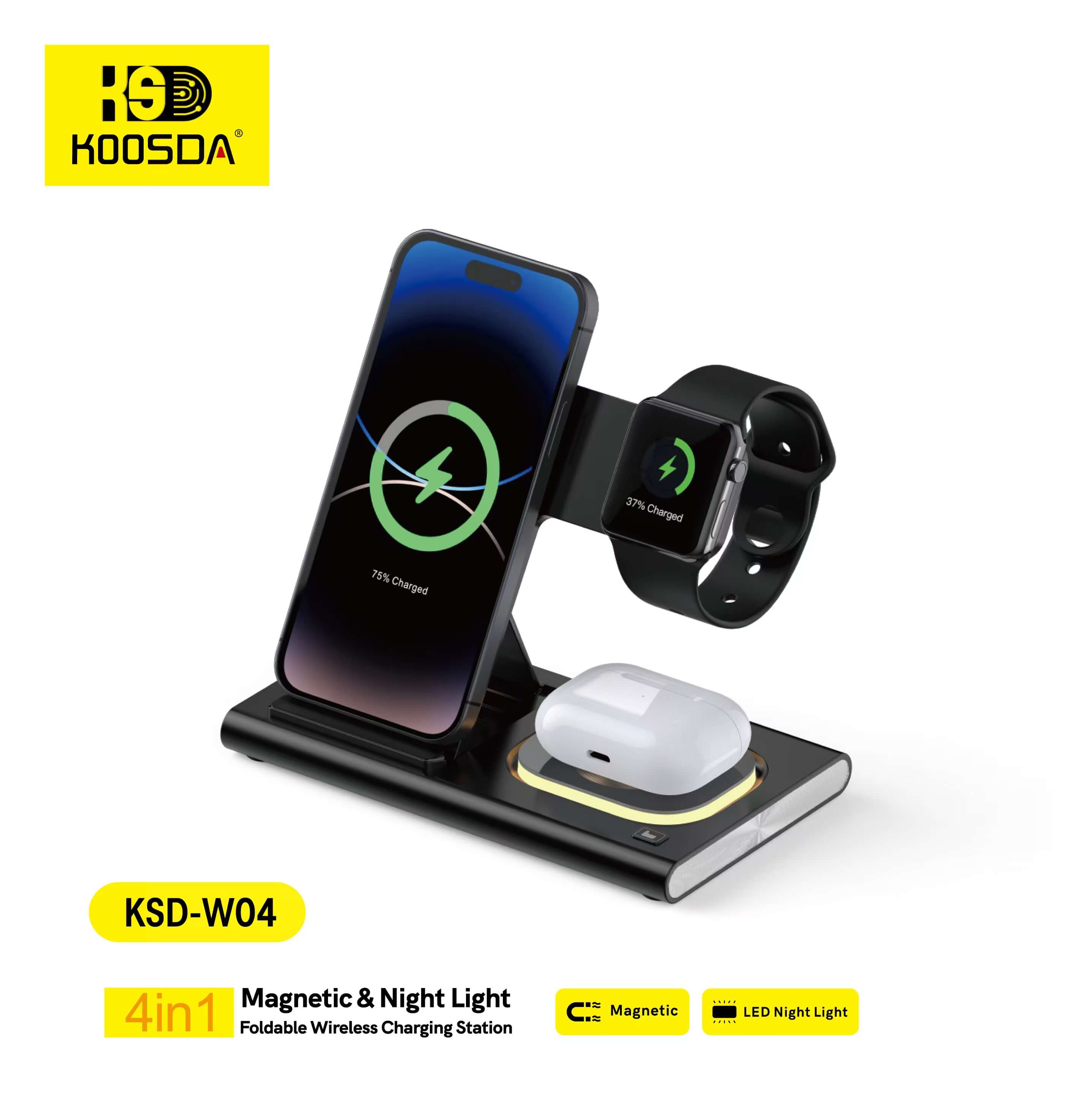 KOOSDA - 4 IN 1 foldable magsafe charging station wireless charger wireless charging - KSD-W04