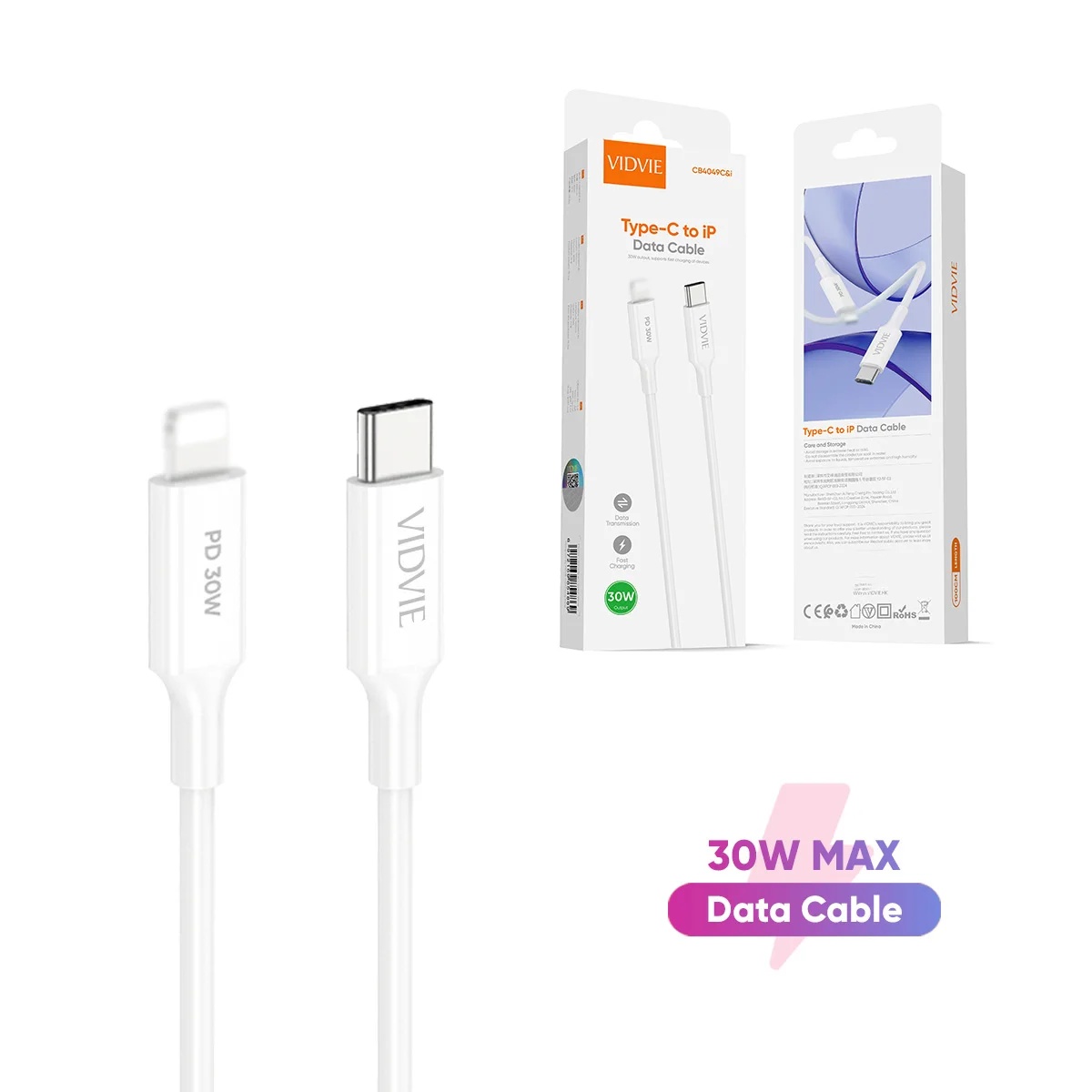 VIDVIE CB4049C&i PD 30W Fast Charging Data Cable Type C to Lightin